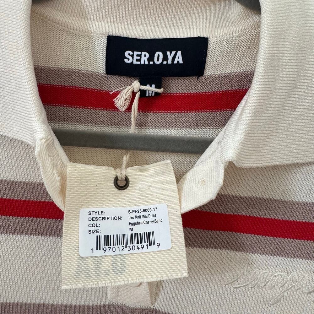 NWT SER.O.YA Retrofete Liev Knit Mini Dress in Eggshell/Cherry/Sand Size M - Picture 10 of 11